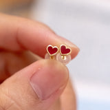 Mini Red Enamel Heart (14kt) Earrings