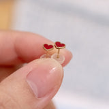 Mini Red Enamel Heart (14kt) Earrings