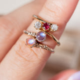 Ruby and old cut diamond three-stone (18kt) Ring