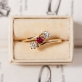 Ruby and old cut diamond three-stone (18kt) Ring