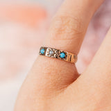 Star set blue stone and seed pearl (10kt) Pinky Ring