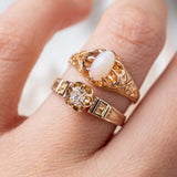 Old Mine Cut Buttercup Diamond ring with Black Enamel