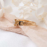 Old Mine Cut Buttercup Diamond ring with Black Enamel