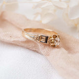 Old Mine Cut Buttercup Diamond ring with Black Enamel