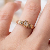 Old Mine Cut Buttercup Diamond ring with Black Enamel