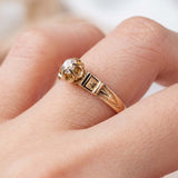 Old Mine Cut Buttercup Diamond ring with Black Enamel