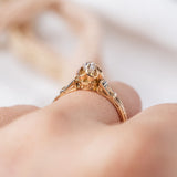 Old Mine Cut Buttercup Diamond ring with Black Enamel