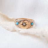 Ornamental Turquoise and Seed Pearl (10kt) Ring
