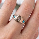 Ornamental Turquoise and Seed Pearl (10kt) Ring