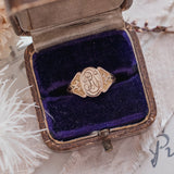 'RS' or 'RJ' Ostby Barton Signet (10kt) Ring with leaf shoulders
