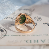 Oval Turquoise Cabochon (10kt) Ring with fleur-de-lis shoulders