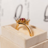 Ruby and old cut diamond three-stone (18kt) Ring