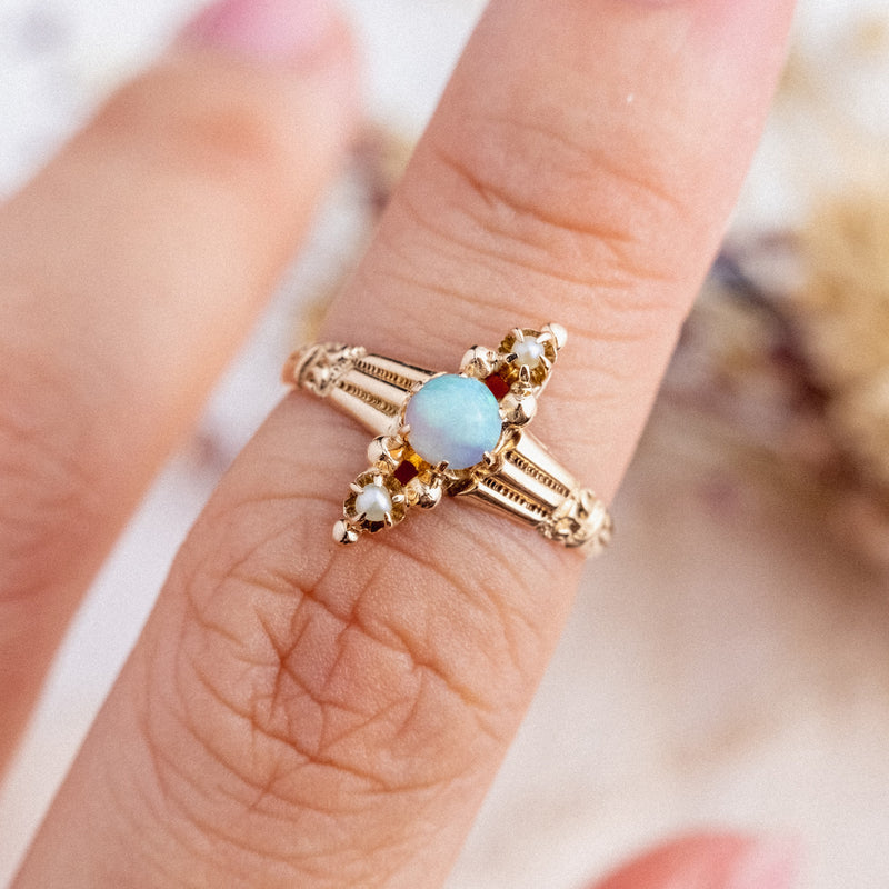 RESERVED FOR A | Opal and seed pearl (10kt) Pinky Ring