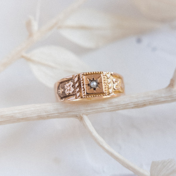 RESERVED | Petite Pearl and Floral Ostby Barton (10kt) Pinky Ring