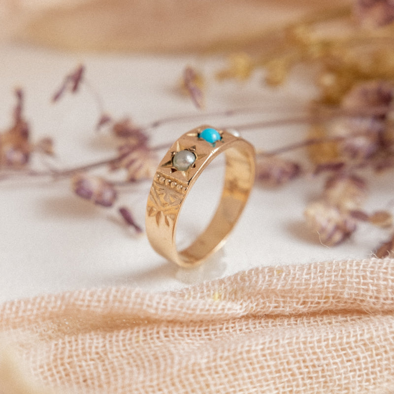RESERVED FOR J | Turquoise and Seed Pearl (10kt) Baby Ring
