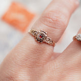 Swirly Shoulder and Red Gem (10kt) Pinky Ring